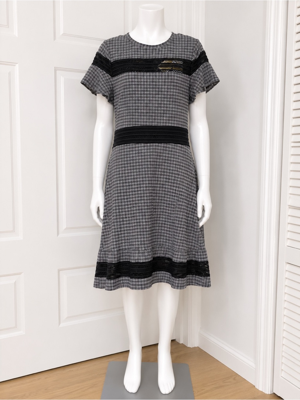 Michael Kors Gray and Black Checked Midi Dress